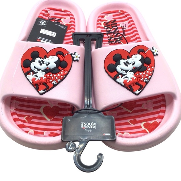 Ground Up Mickey & Minnie in Love Women's Cloud Comfort Flip Flop Slides Size 7 - Picture 3 of 6
